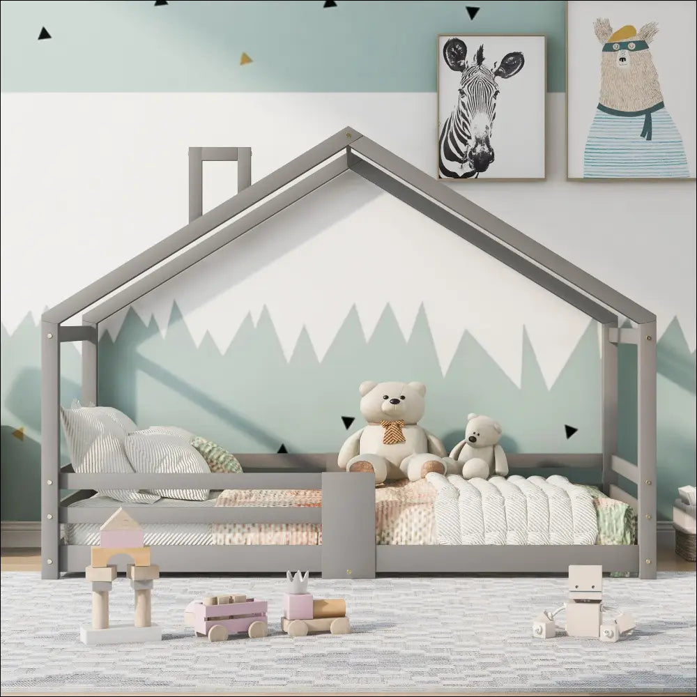 CAMA MADERA GRIS - singular4kids